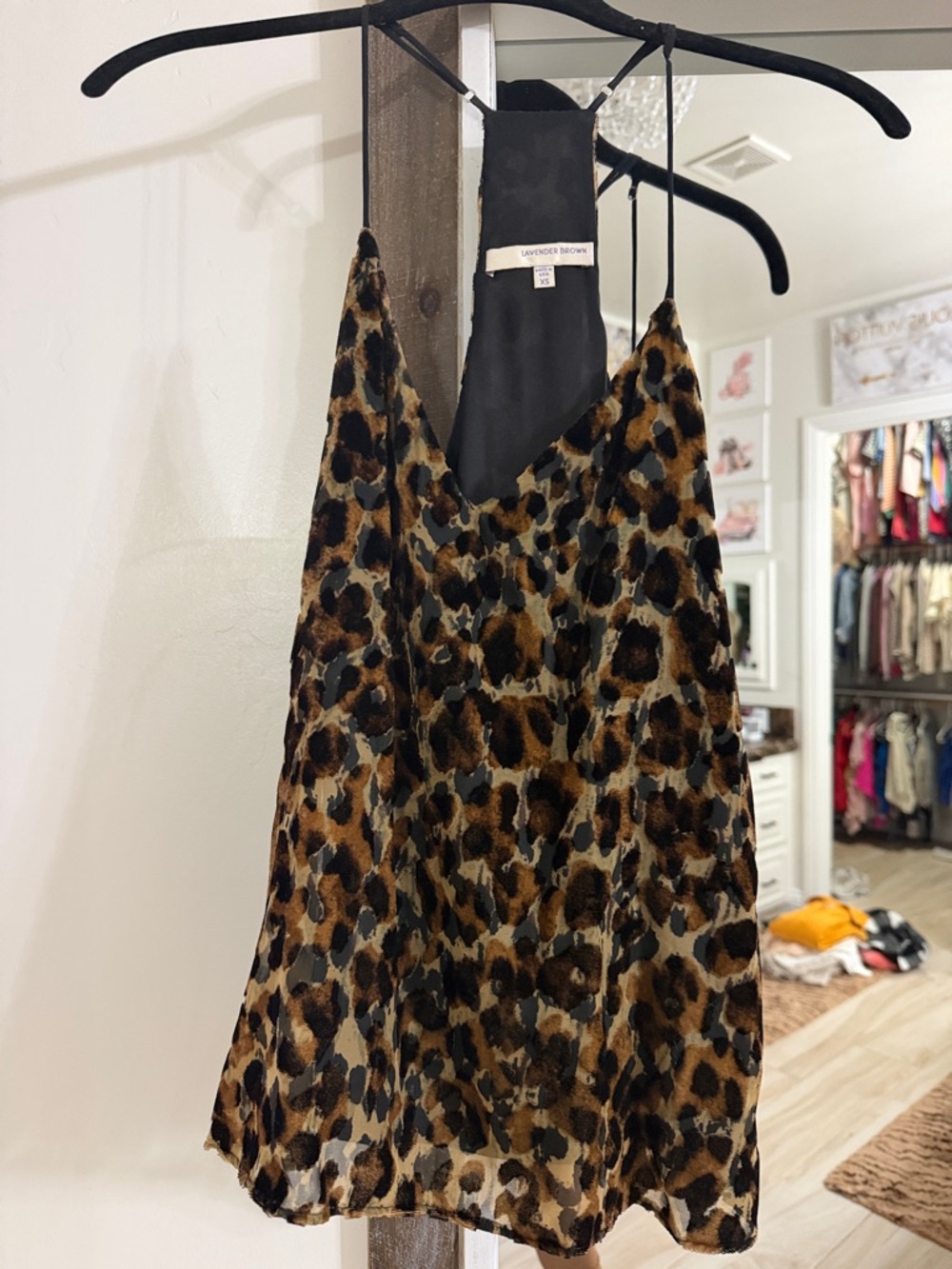 Lavender Brown Leopard Print Satin Cami - Brown & Black